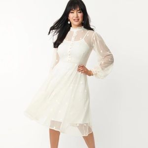 NWT XL/14 Unique Vintage Ivory Heart Mesh Leota Swing Dress